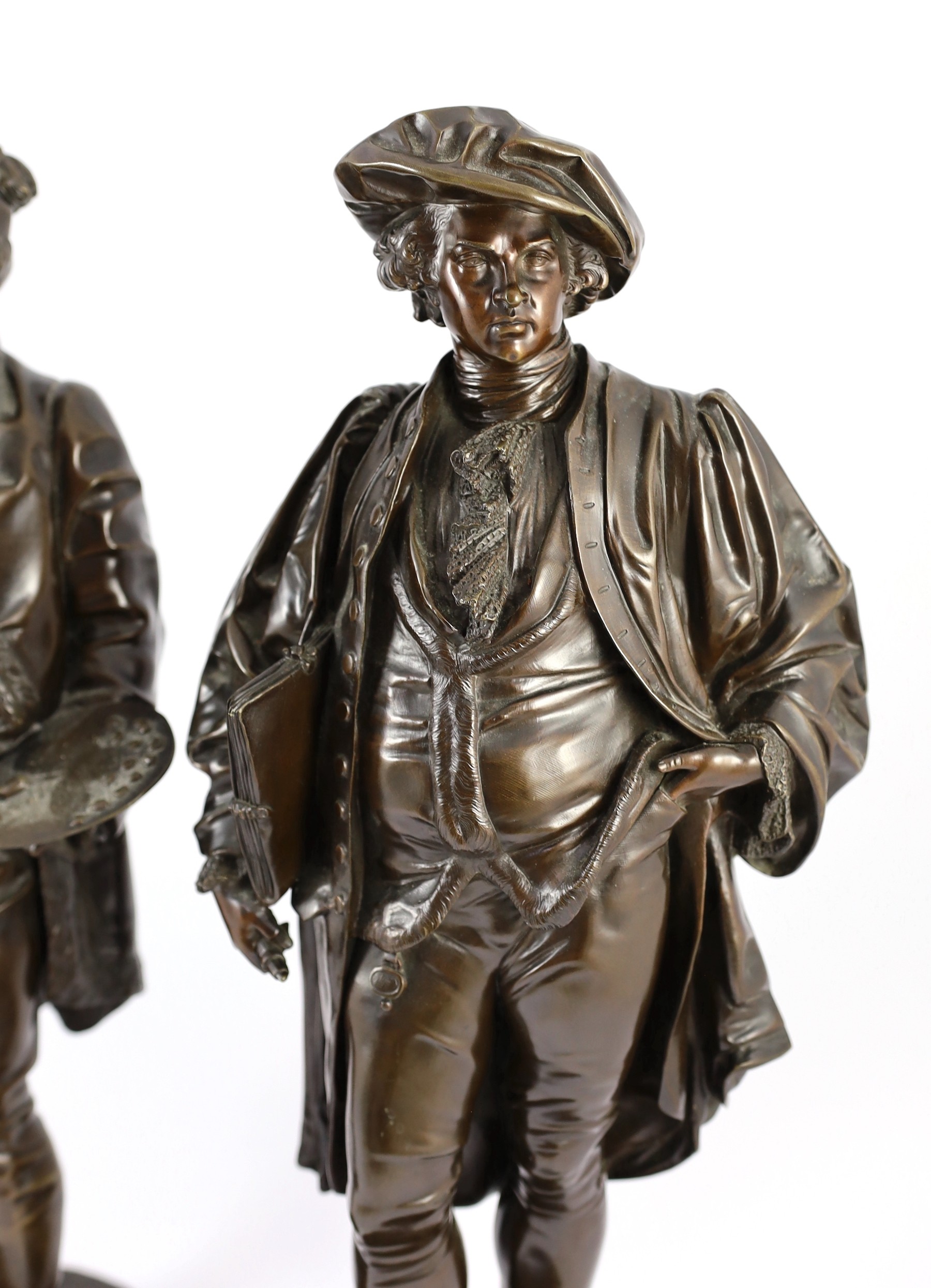 , Jean Jules Salmson (1823-1902). A pair of bronze figures of Sir Joshua Reynolds and William Hogarth, 57cm high